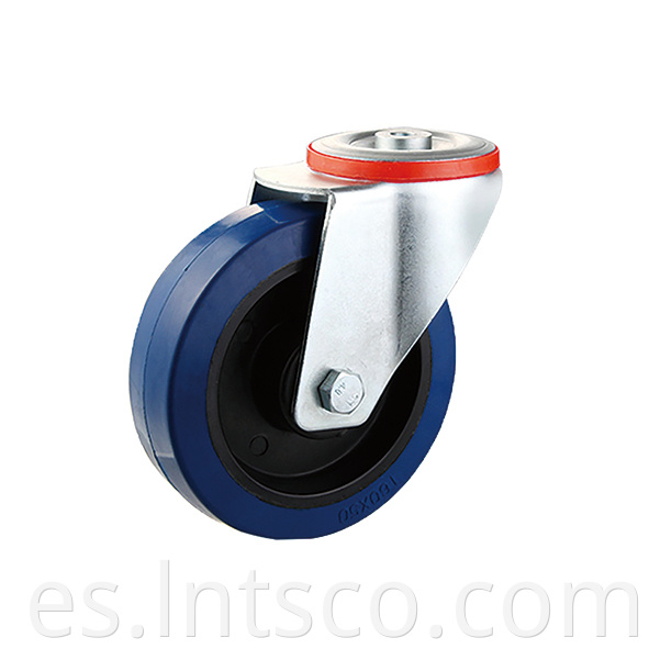  Industrial Bolt Hole Blue Elastic Rubber Swivel Casters